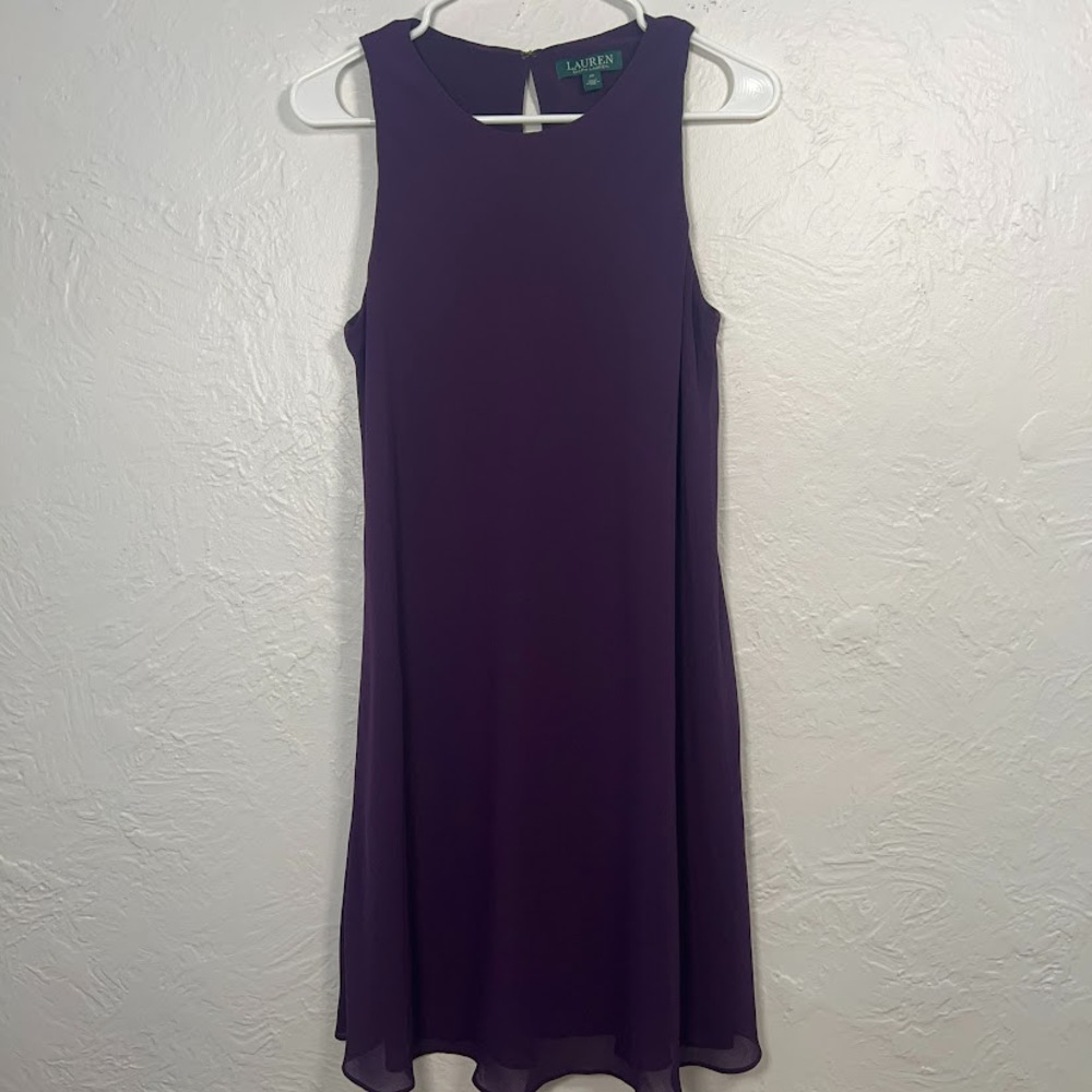Lauren Ralph Lauren Purple Sleeveless Chiffon Overlay Lined Shift Dress Sz 10